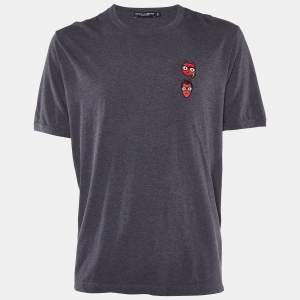 Pre Owned Dolce & Gabbana Charcoal Grey Cotton Knit Devil Motif T-Shirt 5XL