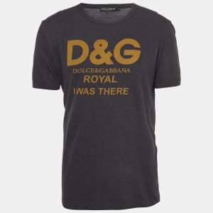 Pre Owned Dolce & Gabbana Grey Logo Print Cotton Half Sleeve T Shirt L