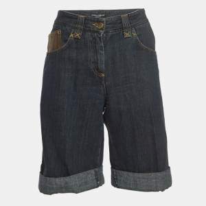 Pre Owned Dolce & Gabbana Navy Blue Denim Buttoned Shorts XS Waist 30''