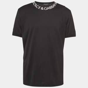 Pre Owned Dolce & Gabbana Black Logo Printed Cotton Crew Neck T-Shirt XXXL