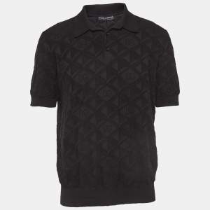 Dolce & Gabbana Black DG Textured Silk Knit Polo T-Shirt XXL