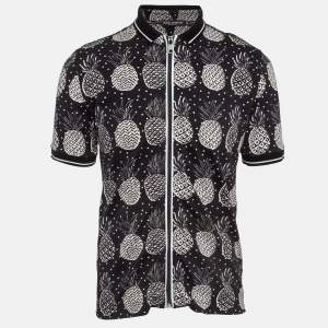 Pre Owned Dolce & Gabbana Black Pineapple Print Cotton Pique Zipper Polo T-Shirt M