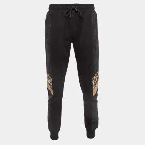 Dolce & Gabbana Black Leaf and Leopard Jacquard Trim Knit Joggers L