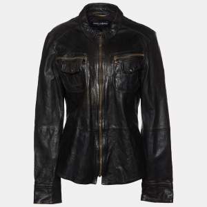 Dolce & Gabbana Black Leather Zip Front Jacket L