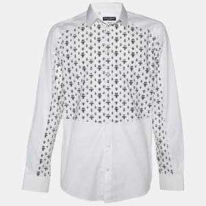 Dolce & Gabbana Gold White Queen Bee Print Cotton Shirt L