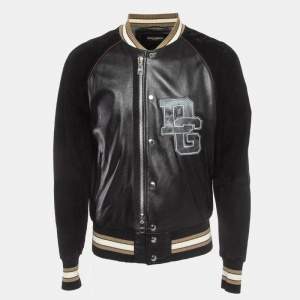 Pre Owned Dolce & Gabbana Black Leather and Suede Varsity Bomber Jacket L