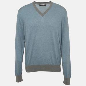 Pre Owned Dolce & Gabbana Blue Cotton Knit Sweatshirt M