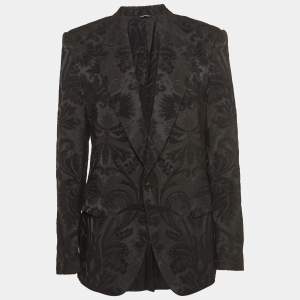 Dolce & Gabbana Black Jacquard Single Breasted Blazer XL