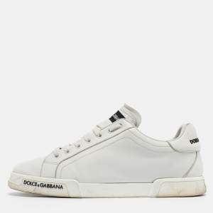 Pre Owned Dolce & Gabbana White Leather Portofino Logo Detail Sneakers Size 42.5