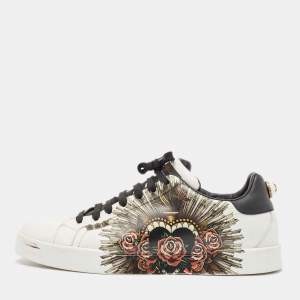 Dolce & Gabbana White Leather Portofino Lace Up Sneakers Size 44