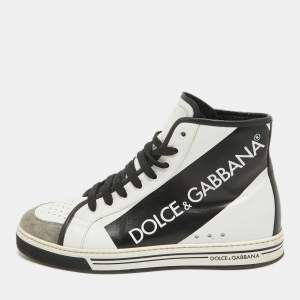 Pre Owned Dolce & Gabbana Black/White Leather Lace High Top Sneakers Size 43
