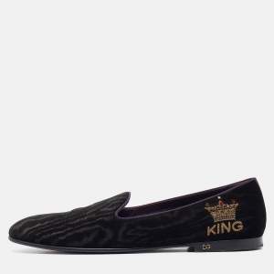 Dolce & Gabbana Black Velvet King Slip On Smoking Slippers Size 45