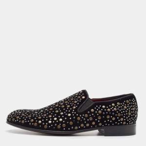 Dolce & Gabbana Black Suede Embellished Slip On Loafers Size 41