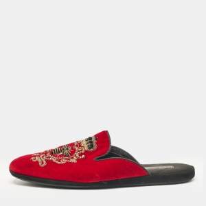 Dolce & Gabbana Red Velvet Embroidered Mules Size 41