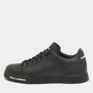 Dolce & Gabbana Black Leather Portofino Low Top Sneakers Size 43