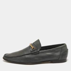 Dolce & Gabbana Dark Grey Leather Buckle Detail Loafers Size 43