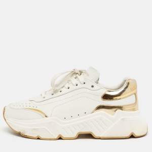 Dolce & Gabbana White/Gold Leather Daymaster Sneakers Size 41