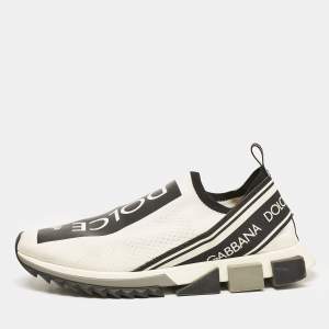 Dolce & Gabbana White/Black Knit Fabric Sorrento Sneakers Size 45