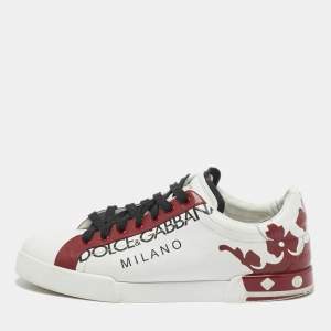 Dolce & Gabbana White/Red Leather Portofino Sneakers Size 45