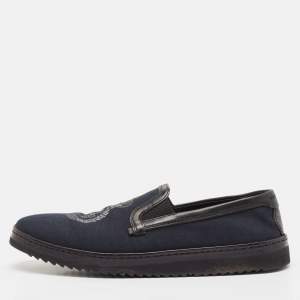 Dolce & Gabbana Blue/Black Denim and Leather Slip On Sneakers Size 44