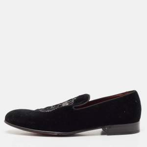Pre Owned Dolce & Gabbana Black Velvet Embroidered Smoking Slippers Size 44