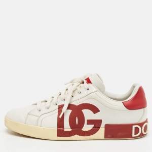 Dolce & Gabbana White/Burgundy Leather Portifino Sneakers Size 44 