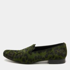 Dolce & Gabbana Green Animal Print Calf Hair Smoking Slippers Size 41
