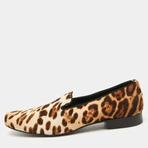 Dolce & Gabbana Brown Leopard Print Calf Hair Smoking Slippers Size 41