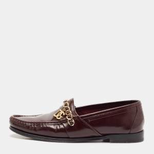 Dolce & Gabbana Burgundy Leather DG Chain Link Slip On Loafers Size 42