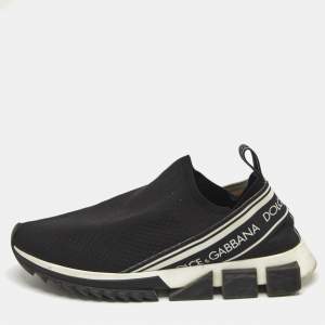 Dolce & Gabbana Black/White Knit Fabric Sorrento Slip On Sneakers Size 41