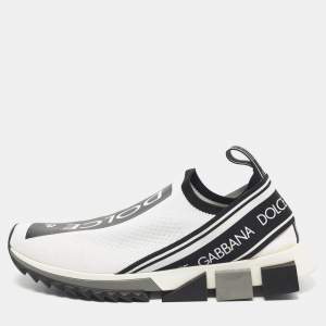 Dolce & Gabbana Black/White Knit Fabric Sorrento Slip On Sneakers Size 43.5