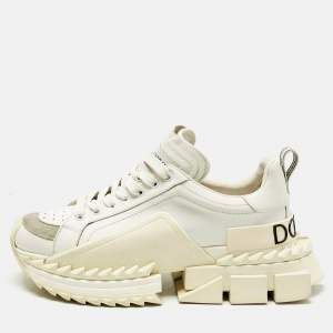 Pre Owned Dolce & Gabbana White Leather and Suede Super King Sneakers Size 40.5