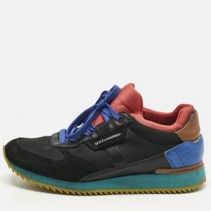 Pre Owned Dolce & Gabbana Multicolor Canvas and Leather Lace Up Sneakers Size 40
