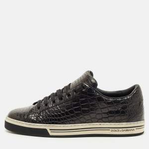 Pre Owned Dolce & Gabbana Black Crocodile Leather Rome Lace Up Sneakers Size 44