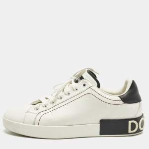 Pre Owned Dolce & Gabbana White/Black Leather Portofino Sneakers Size 41.5