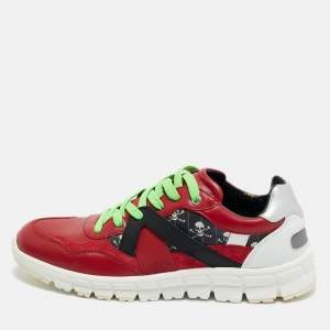 Pre Owned Dolce & Gabbana Multicolor Leather and Skull and Crossbone Print Canvas Jamaica Sneakers Size 40