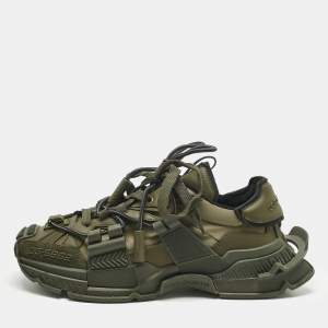 Pre Owned Dolce & Gabbana Green Leather and Nylon Space Lace Up Sneakers Size 40