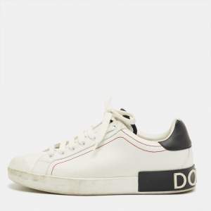 Pre Owned Dolce & Gabbana White/Black Leather Portofino Low Top Sneakers Size 42.5
