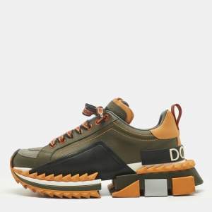 Pre Owned Dolce & Gabbana Green/Orange Leather Super King Platform Low Top Sneakers Size 40