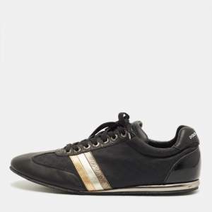 مملوكة مسبقًا Dolce & Gabbana DG Logo Size 45 Black Leather, Nylon and Patent Leather Lace Up Sneakers