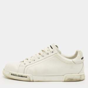 Pre Owned Dolce & Gabbana Portofino Size 44 White Leather Low Top Sneakers