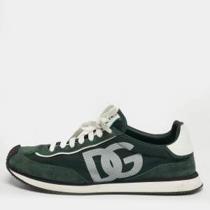 مملوكة مسبقًا Dolce & Gabbana Cushion Size 44 Green Mesh and Suede Lace Up Sneakers