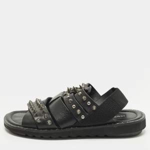 مملوكة مسبقًا Dolce & Gabbana Size 42 Black Leather Cross Strap Spike Sandals