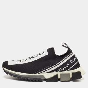 مملوكة مسبقًا Dolce & Gabbana Sorrento Size 43 Black/White Knit Fabric Logo Slip On Sneakers