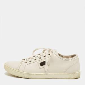 Pre Owned Dolce & Gabbana Size 45 White Leather Low Top Sneakers