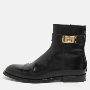 Pre Owned Dolce & Gabbana Giotto Size 39 Black Leather Ankle Length Boots