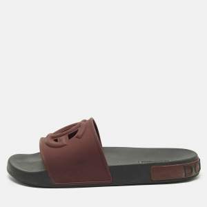 Pre Owned Dolce & Gabbana DG Logo Size 44 Burgundy Rubber Flat Slides