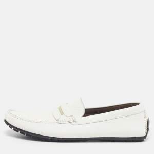 Pre Owned Dolce & Gabbana Size 45 White Leather Slip On Loafers