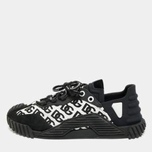 Pre Owned Dolce & Gabbana Ns1 Size 44 Black/White GG Nylon and Suede Low Top Sneakers