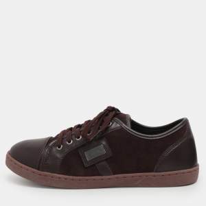 مملوكة مسبقًا Dolce & Gabbana Portofino Size 38 Dark Burgundy Leather Low Top Sneakers